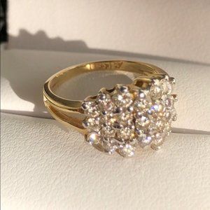 14K Yellow Gold Cluster Diamonds Ring